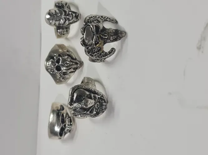 Anéis Skull, Caveira de metal, lote de 5 peças. 