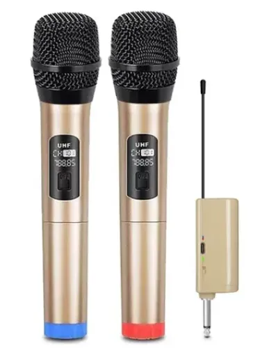 Kit com 2 Microfones Sem Fio Wvngr Uhf Profissional Com Ajuste De Frequência (z498)