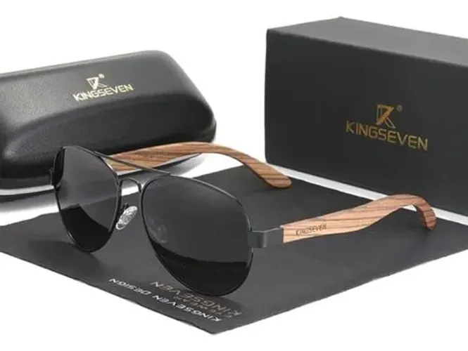 Óculos de Sol Masculino Kingseven com Armação de Madeira