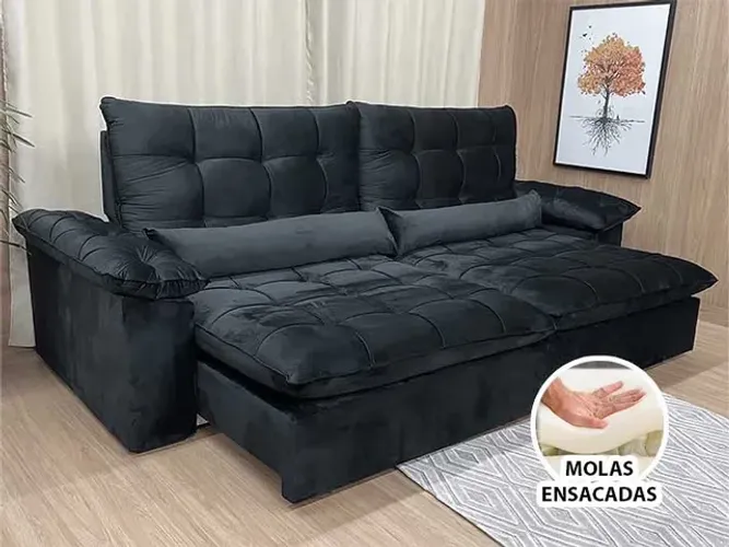 Sofá Retrátil Reclinável Molas Ensacadas 2,90m Preto Sublime a65
