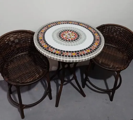 Conjunto mesa mosaico, novo, aluminio