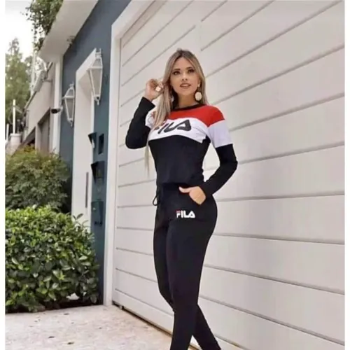 Conjunto Fila Feminino - Preto e Vermelho - Tamanho M roupa de academia 