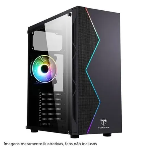 Gabinete Gamer T-Dagger TGC-P03B Black Com Led Rgb Frontal *Sem Fan Led* - WZetta