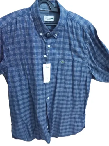 Camisa Lacoste regular fit xadrez azul tam 42