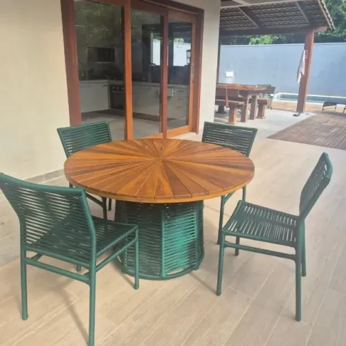 MESA COM TAMPO DE MADEIRA P/ VARANDA, ÁREA EXTERNA
