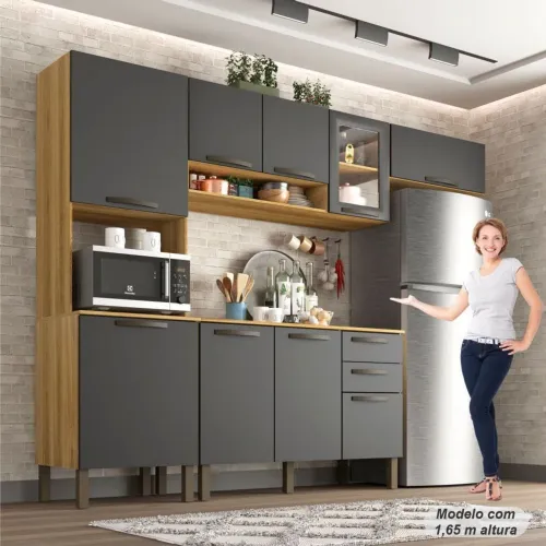 Cozinha Completa New Valencia Vidro Reflecta 4 Peças 8 Portas Salleto