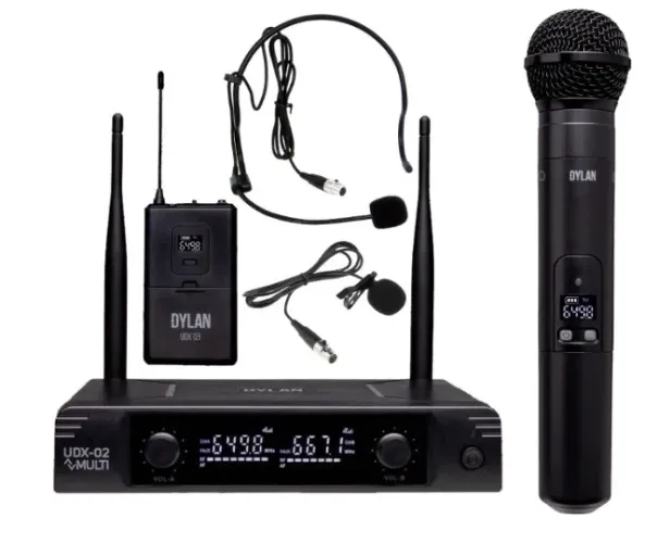 Microfone Dylan Udx-05 Sem Fio Duplo Mão Lapela Ou Headset