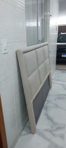 Cabeceira de Cama Casal em Suede Bege
