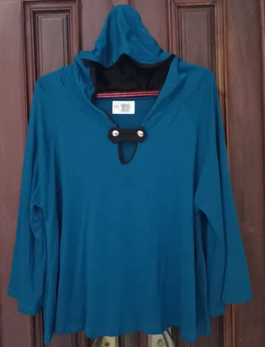 Blusa com capuz Azul petróleo estilo morcego manga 3/4 tam G NOVA