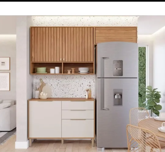 Conjunto de Móveis para Cozinha - Amadeirado e Branco