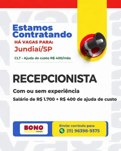 Vaga para recepção sem experiência e primeiro emprego