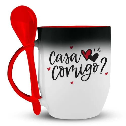 Caneca Mágica c/ Colher Namorados Vermelha