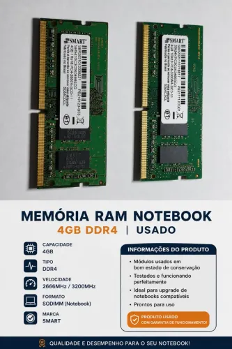 Memória RAM 4GB DDR4 para Notebook (SMART) - 2666MHz ou 3200MHz