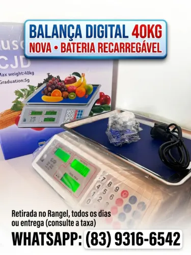BALANÇA 40kg COMERCIAL PAINEL DIGITAL NOVA BATERIA RECARREGÁVEL