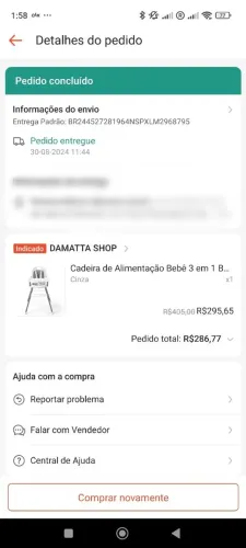 Cadeirinha de alimentação bebê 