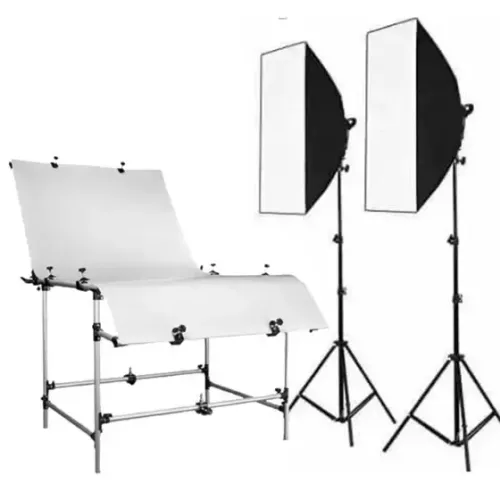 Kit Mesa Still de 1,3m e dois softbox com 2 tripés