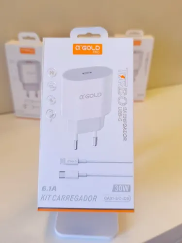 Kit carregador TURBO 30W Tipo C para Lightning (iPhone) A'GOLD