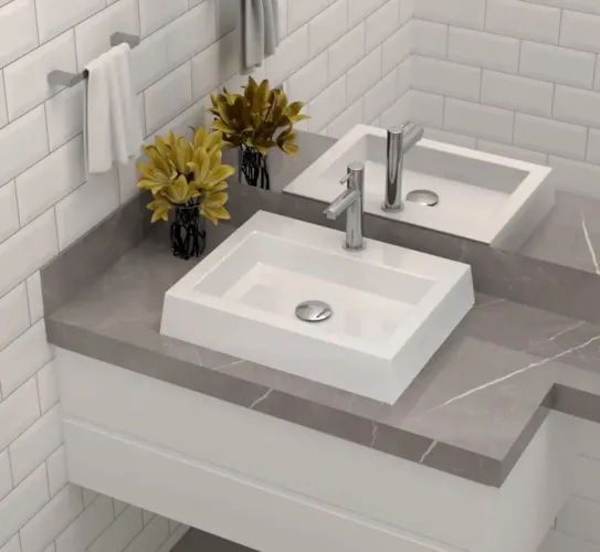 Cuba Pia de Apoio Sobrepor Retangular 47x37 Branca Banheiro Lavabo Beltempo BT-2727