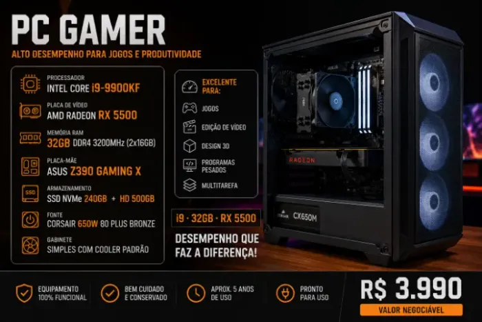 PC Gamer / Workstation Intel Core i9-9900KF | 32GB RAM | RX 5500 | ASUS Z390