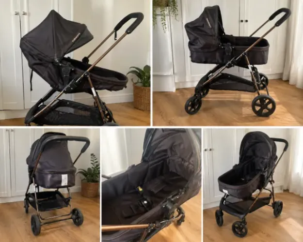 Carrinho de Bebê Berço Moisés Passeio - Preto com Ouro Envelhecido