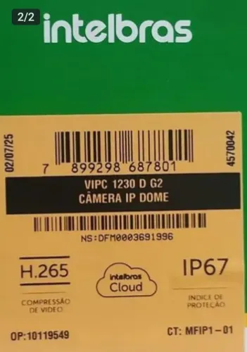 CAMERA INFRA DOME IP VIPC 1230 D IR 30M LENTE 2.8 MM FULL HD POE G2 - INTELBRAS