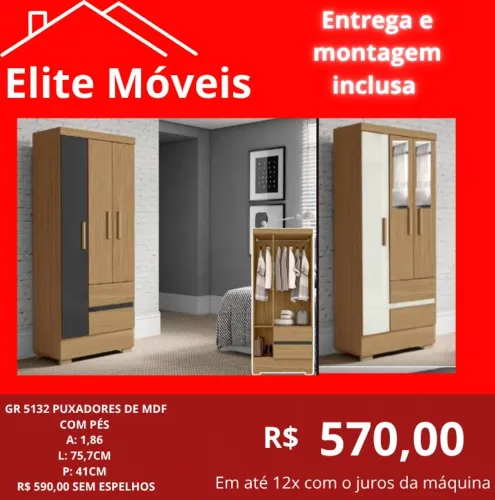 570,00 Com a montagem e a entrega guarda roupa novo na caixa com garantia de fabrica.