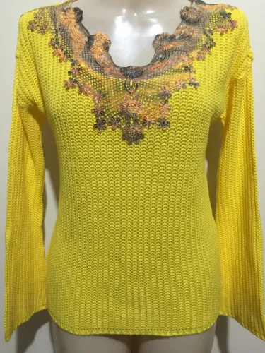 Blusa de Lã Tricô Amarela