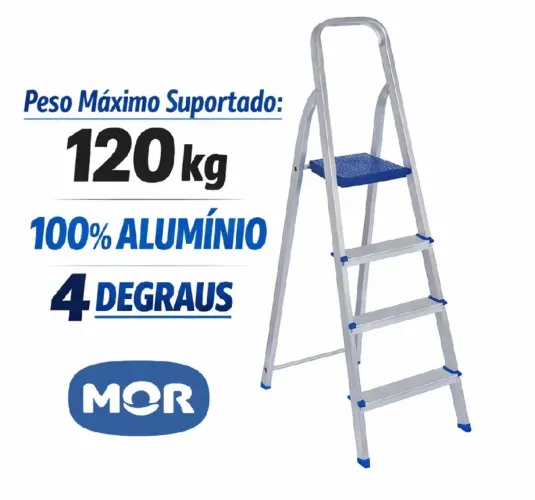 Escada Doméstica De Alumínio 4 Degraus Mor