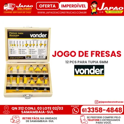 Jogo De Fresas 12 Pcs Para Tupia 6mm Vonder