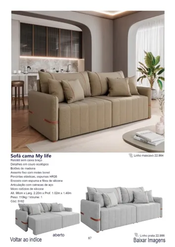 Sofá cama My Life 2.20m retratil em linho
