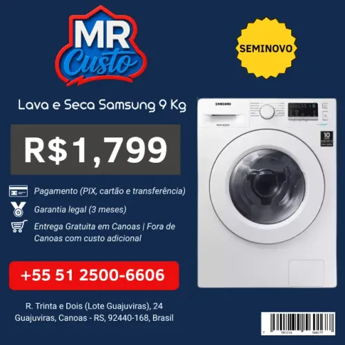 Lava e Seca Samsung 9kg Seminova | Revisada, com Garantia e Frete Grátis | MR Custo