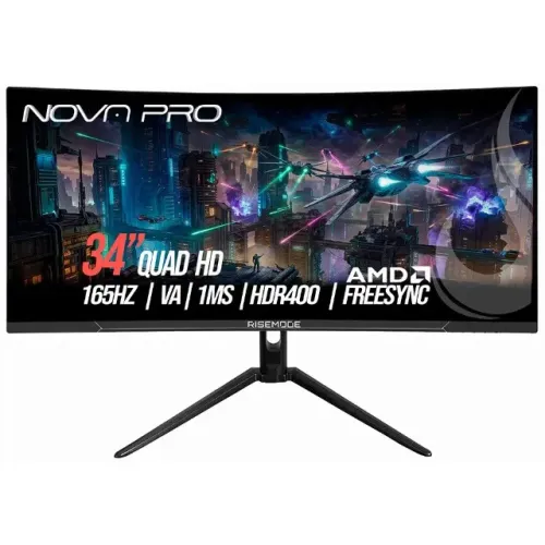 Monitor Gamer Curvo Rise Mode 34" 2K, 165Hz, 1ms, VA, HDMI e DisplayPort, Altura Ajustáve