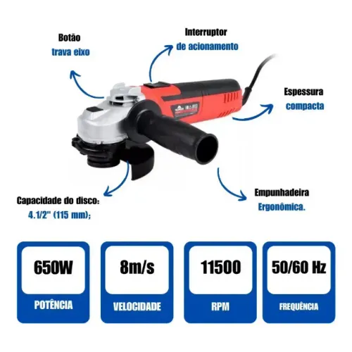 Esmerilhadeira Angular 4.1/2" 650w Worker 199,90
