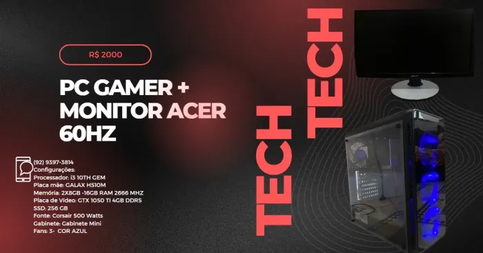 Pc Gamer + Monitor Acer 60hz