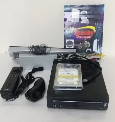 NINTENDO WII DESTRAVADO PRETO, HD EXTERNO COM 200 JOGOS, 1 PAR DE CONTROLE, LOJA