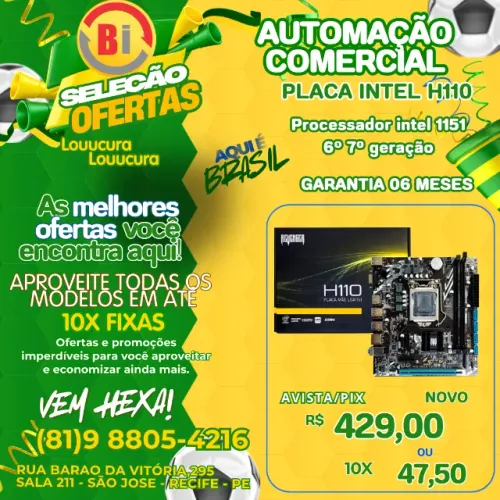 Placa Mãe Lga1151 Usb 3.0 Chipset Lan 100 Intel H110 - Ate 32gb -  6º e 7º  Geracao