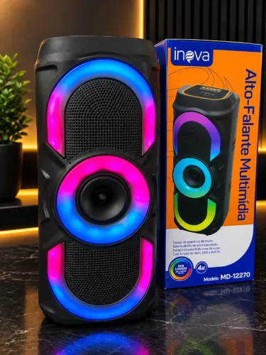 Caixa de Som Alto-Falante Multimídia Bluetooth Led RGB - MD-12270 iNova an7