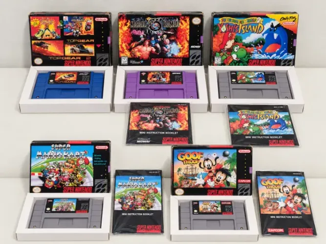 Kit 5 Cartuchos Super Nintendo RetroX Mario Kart Yoshi Mortal Kombat Top Gear Goof Troop