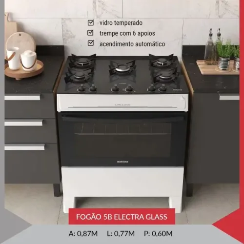 Fogão Electra Glass 5B $1400,00