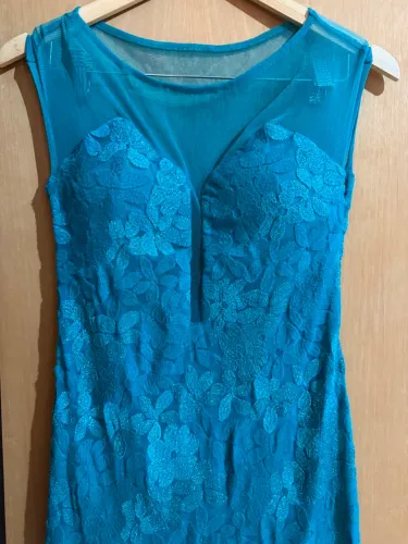 vestido longo feminino verde-azulado p
