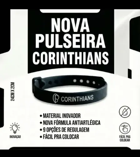 Kit 2 Pulseiras Corinthians Unisex Silicone Ajustável Preta