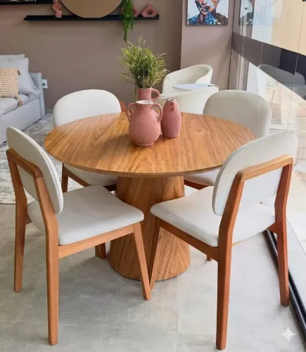 *Desconto imperdível* Conjunto mesa redonda 4 cadeiras em madeira maciça