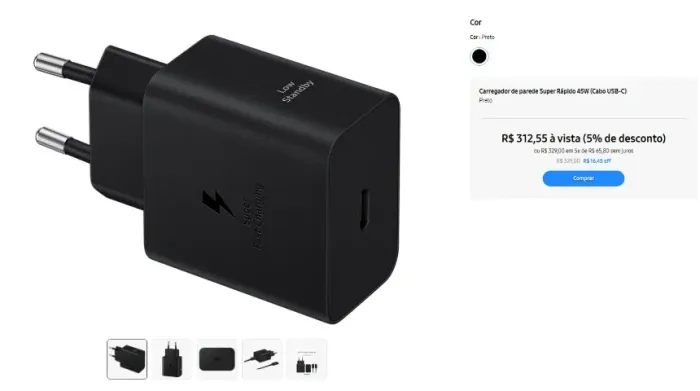 Kit Carregador 45w e Cabo USB-C Samsung Lacrado Original