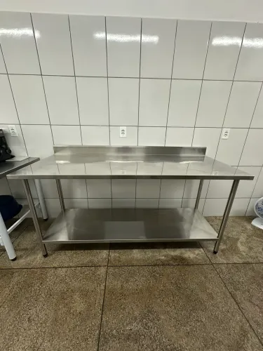 Mesa de Inox Industrial 1,90 x 70 cm com Prateleira | Aço Inox