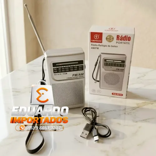 Rádio Portátil AM/FM com Antena Retrátil, Recarregável de Bolso