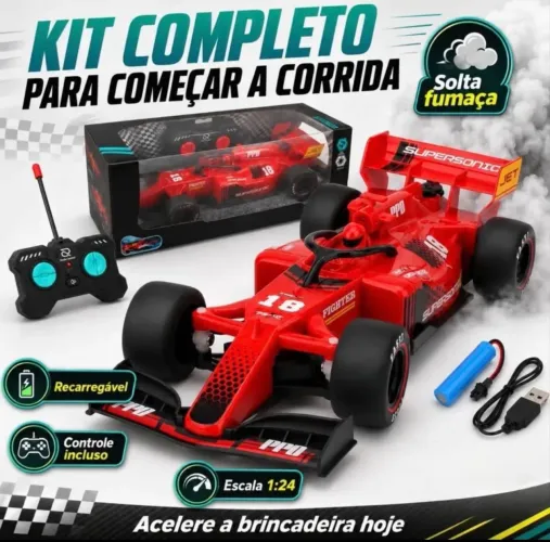 Carrinho Fórmula 1 com Controle Remoto sem Fio Racing Recarregável