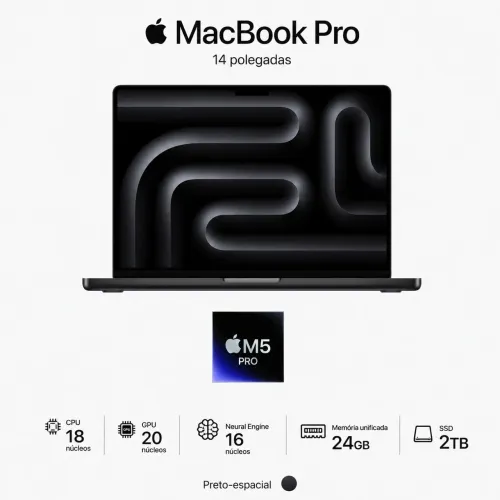 MacBook Pro 14.2 M5 Pro 24GB/2TB SSD - 18/20 núcleos (1 ano de garantia)