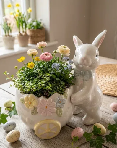 Cachepô Coelho Florista Porcelana 20x20