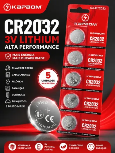 Bateria CR2032 KAPBOM 3V Cartela C/5 Lithium Original