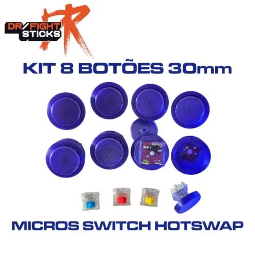 Kit com 8 Botões 30mm Micros Switch-Hot Swap para Arcades